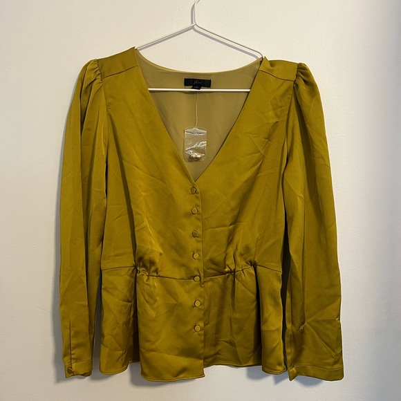 J. Crew Long Sleeve Satin Crepe Peplum Blouse in Chartreuse - Picture 7 of 11